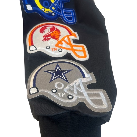 JEFF HAMILTON - RARE Vintage 90’s 30 Team Logo NFL Black Denim Jacket SZ Large - Picture 11 of 16